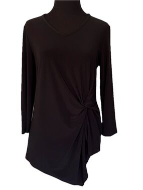 Joseph Ribkoff Black V-Neck Side-Knot Top Shirt Silky Flowy